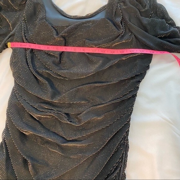 New Leaf Samir Copper Shimmer Black Body Con Rare Dressy Prom Sexy Ruche Size 12 - Picture 10 of 12